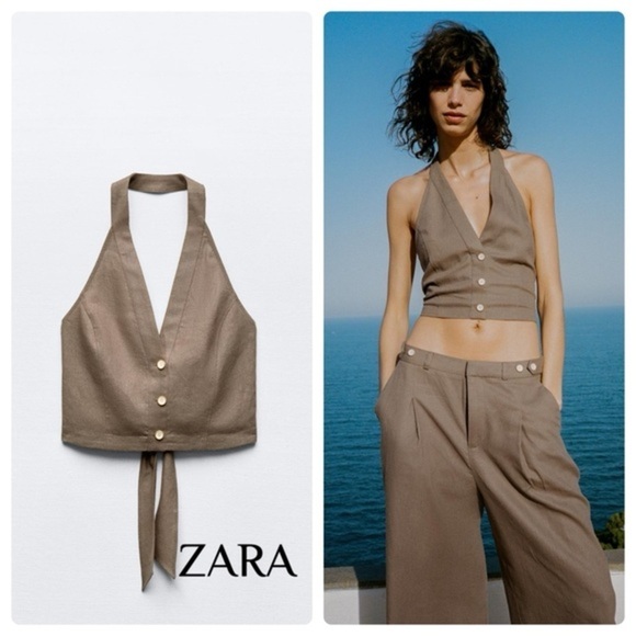 NWT ZARA - LINEN BLEND HALTER TOP - Picture 1 of 2